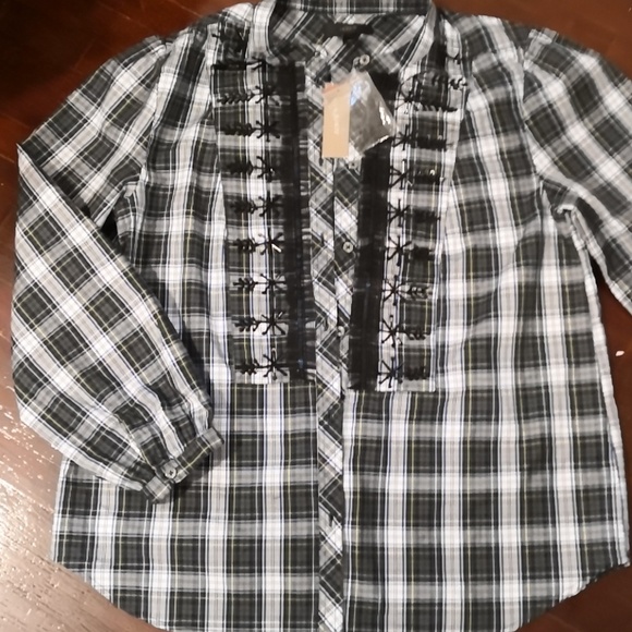 J. Crew Tops - J Crew Embellished Plaid Button Down